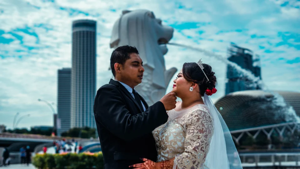 Groom Touching Brides Face